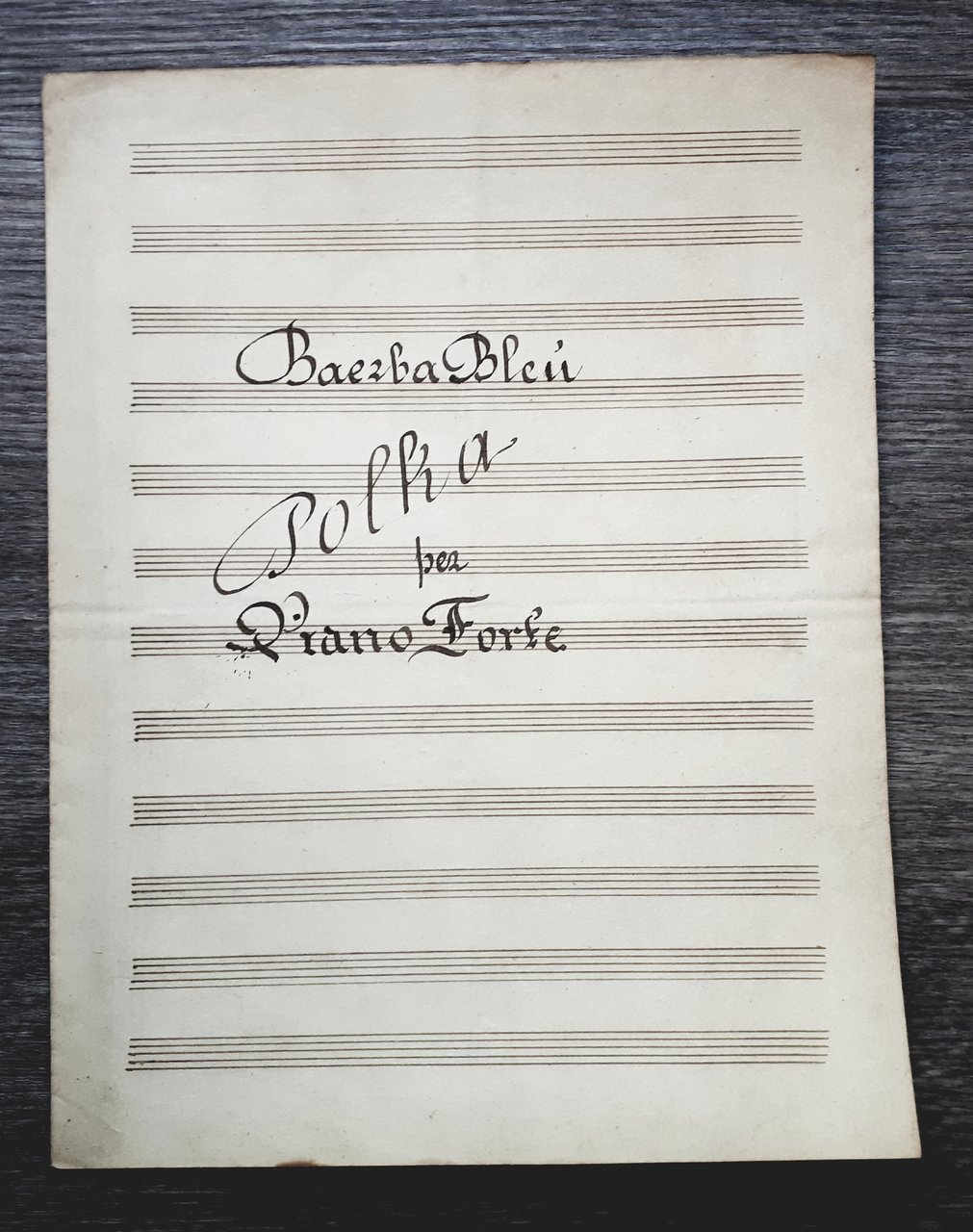 Spartito Manoscritto - Baezba Bleù - Polka per Piano Forte …