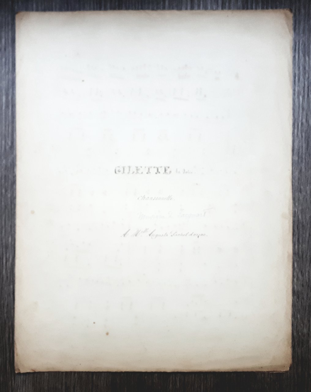 Spartito manoscritto - Gilette la Jolie - Chansonnette - Par. …