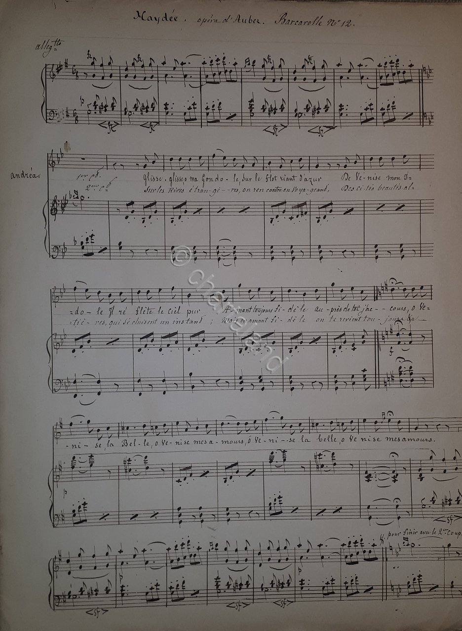 Spartito Manoscritto - Haydee - Opera di Auber - Barcarolle … | Immagine principale