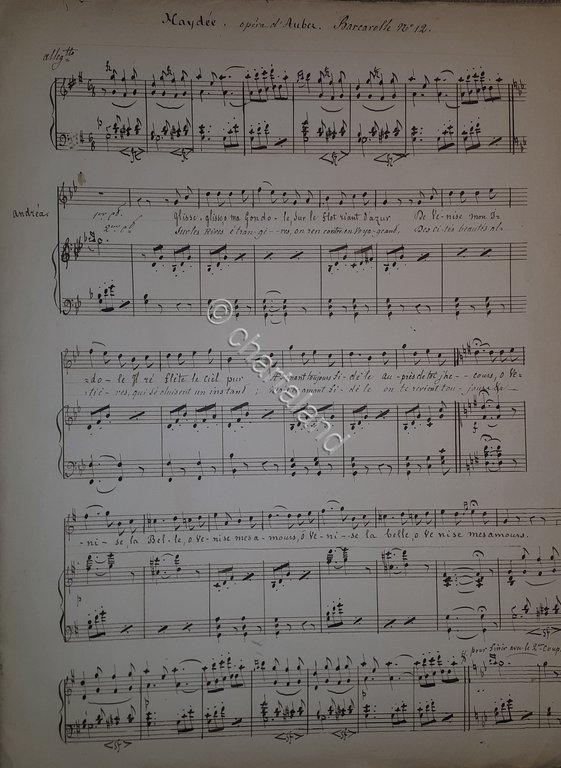 Spartito Manoscritto - Haydee - Opera di Auber - Barcarolle … | Immagine Gallery 2