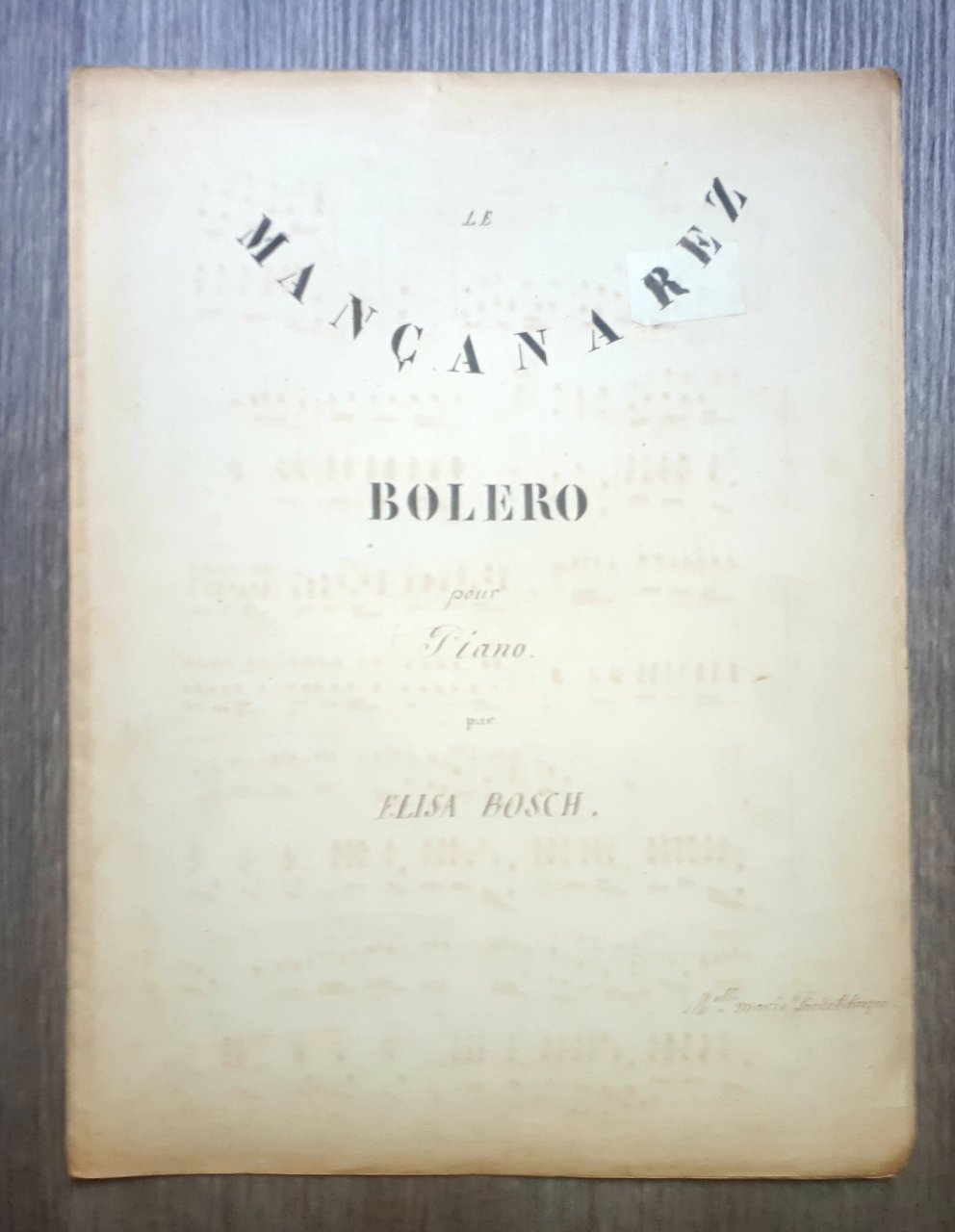 Spartito manoscritto - Mancanarez - Bolero pour Piano par Elisa …