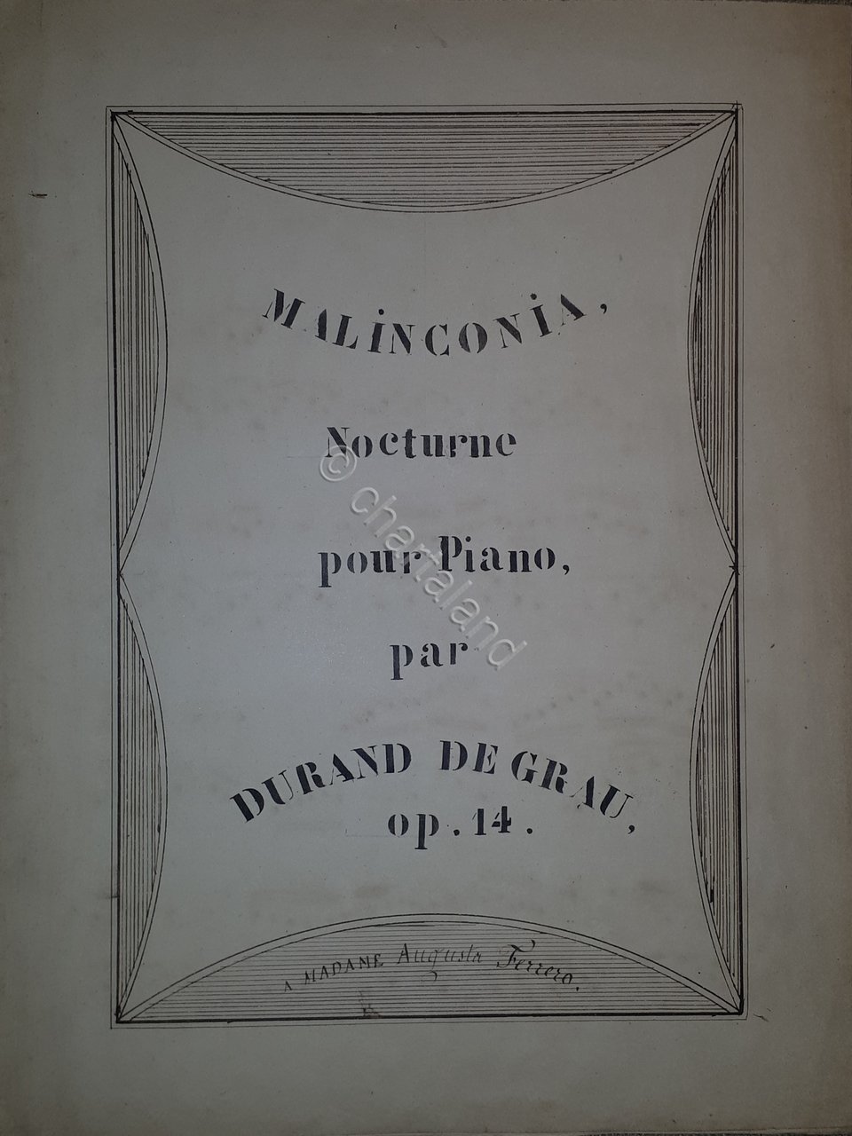 Spartito Manoscritto - Melanconia - Nocturne pour Piano par D. …