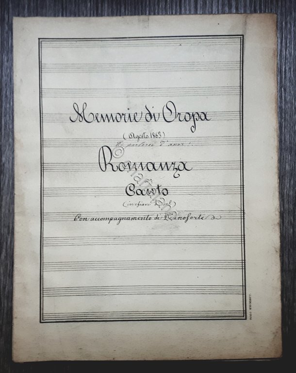 Spartito manoscritto - Memorie di Oropa - Romanza per Canto …