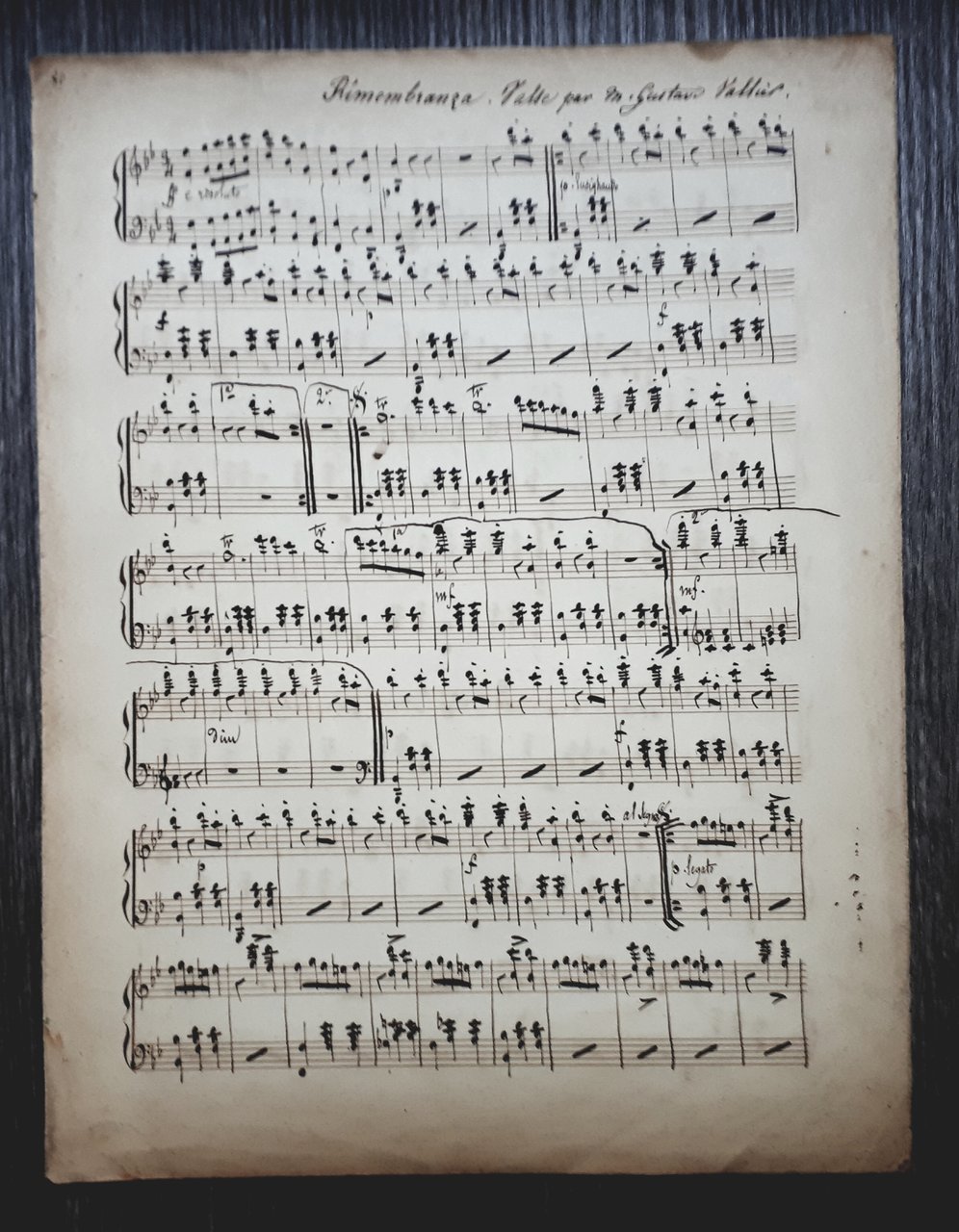 Spartito manoscritto - Rimembranze - Valse par M. Gustavo Valtier …