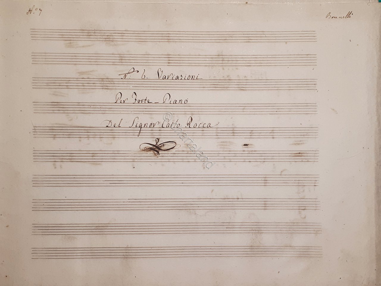Spartito Manoscritto - Variazioni Pianoforte del Signor Carlo Rocca secolo … | Immagine principale