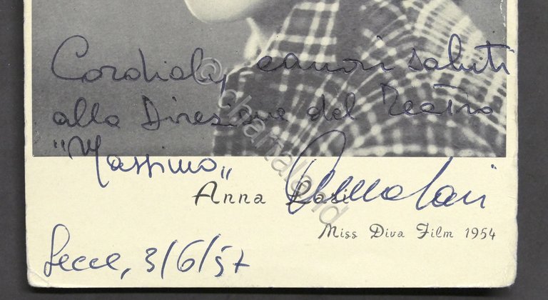 Spettacolo - Autografo Anna Lari Miss Diva Film - 1957