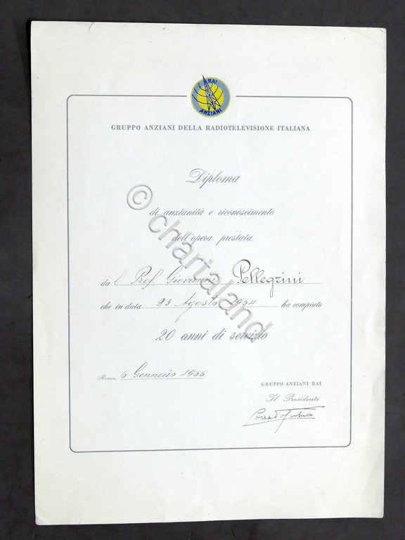 Spettacolo Televisione - Diploma di anzianità RAI - 20 anni …
