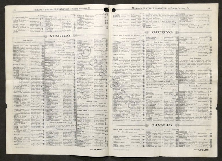 Stabilimento Agrario Botanico Fratelli Ingegnoli - Calendario delle Semine 1897