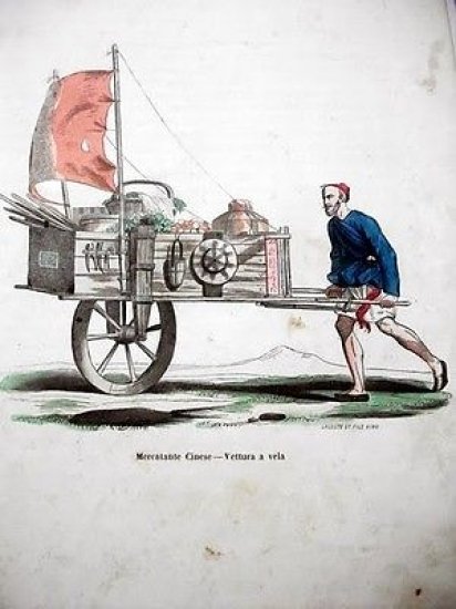 Stampa Costumi Cina Mercante Cinese Vettura vela 1858