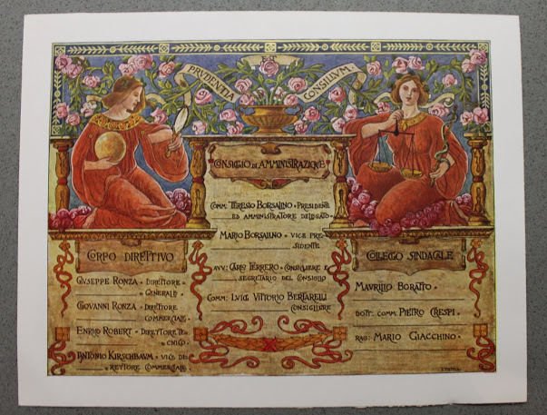 Stampa cromolitografia - azienda cappelli Borsalino Alessandria 1910 Direzione