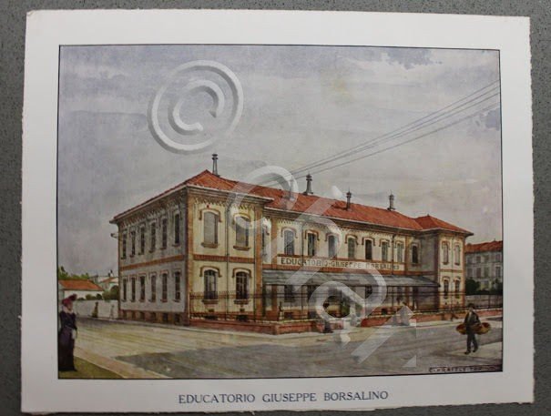 Stampa cromolitografia - azienda cappelli Borsalino Alessandria 1910 Educatorio