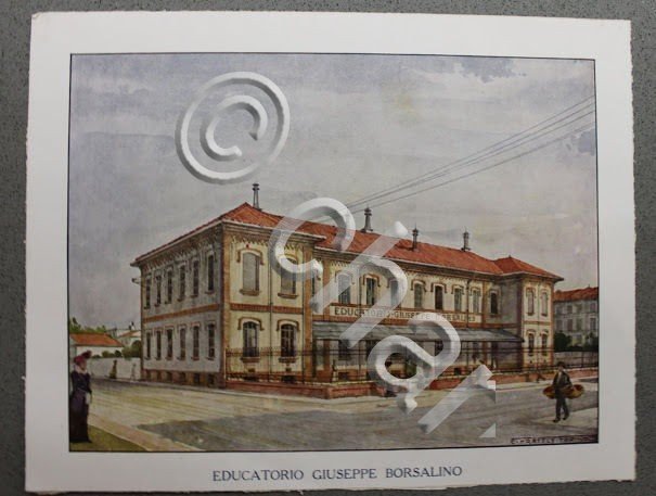 Stampa cromolitografia - azienda cappelli Borsalino Alessandria 1910 Educatorio