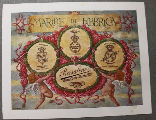 Stampa cromolitografia - azienda cappelli Borsalino Alessandria 1910 Marche
