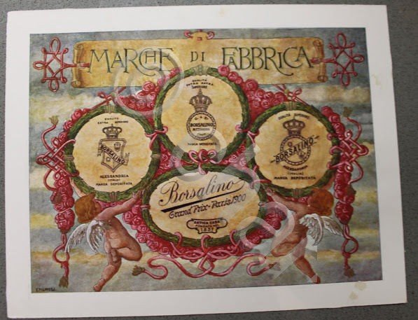 Stampa cromolitografia - azienda cappelli Borsalino Alessandria 1910 Marche