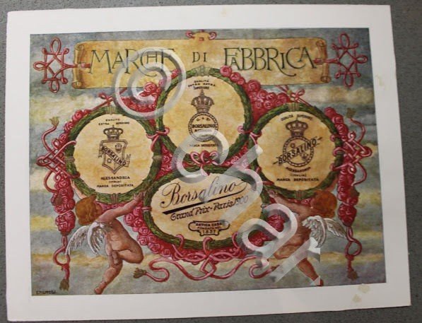 Stampa cromolitografia - azienda cappelli Borsalino Alessandria 1910 Marche