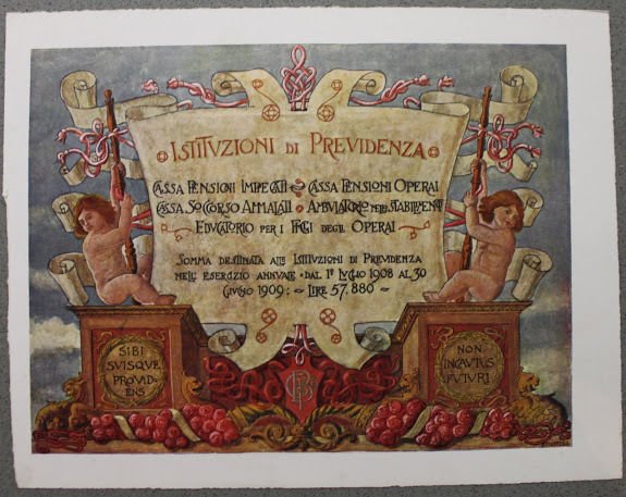 Stampa cromolitografia - azienda cappelli Borsalino Alessandria 1910 previdenza