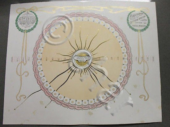 Stampa cromolitografia azienda cappelli Borsalino Alessandria 1910 mercati
