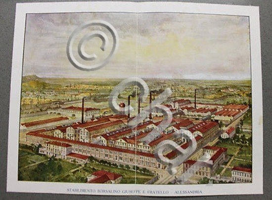 Stampa cromolitografia azienda cappelli Borsalino Alessandria 1910 stabilimento