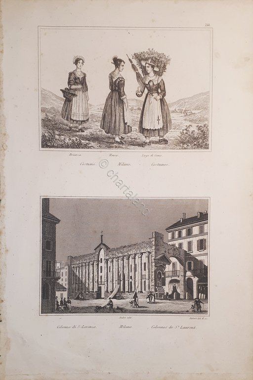 Stampa d'epoca - Milano - Costume - Colonne di S. Lorenzo - Secolo XVIII