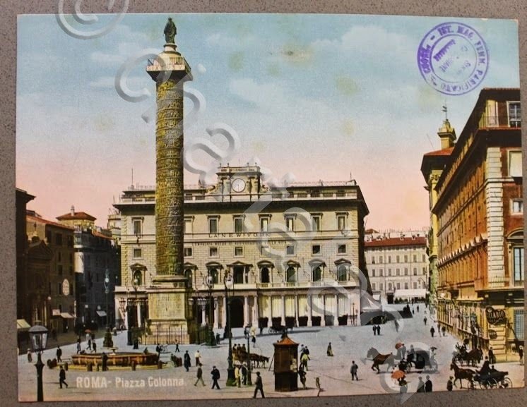 Stampa d'epoca a colori - Roma Piazza Colonna - inizio …