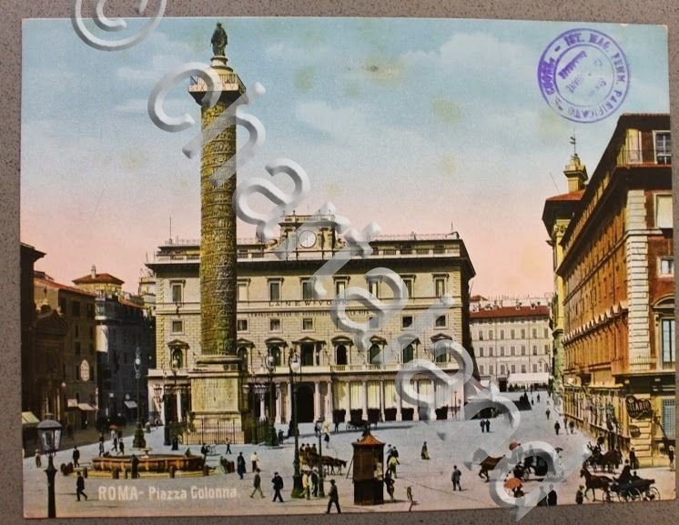Stampa d'epoca a colori - Roma Piazza Colonna - inizio …