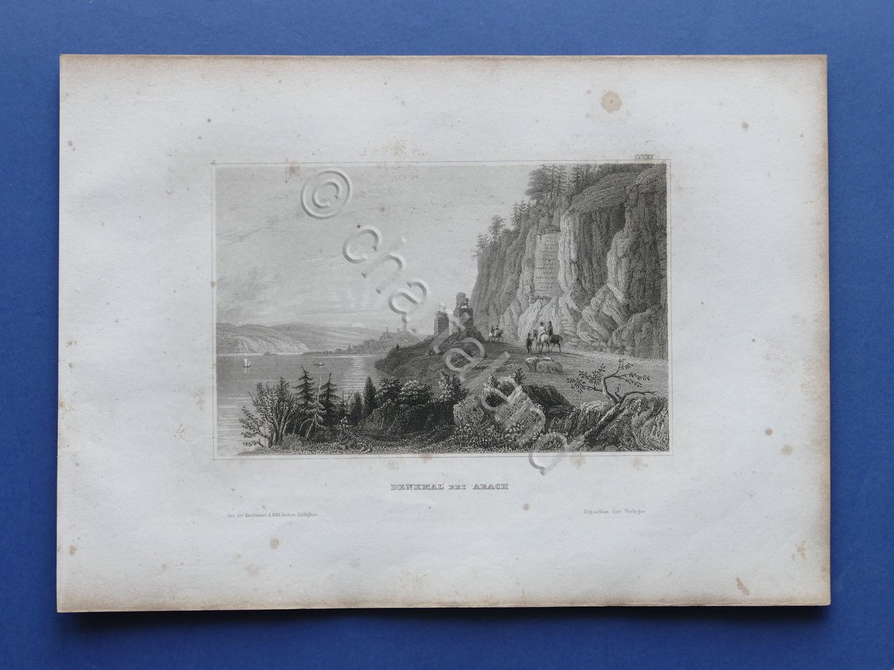 Stampa d'epoca metà '800 - Denkmal bei Abach - Monumento … | Immagine principale