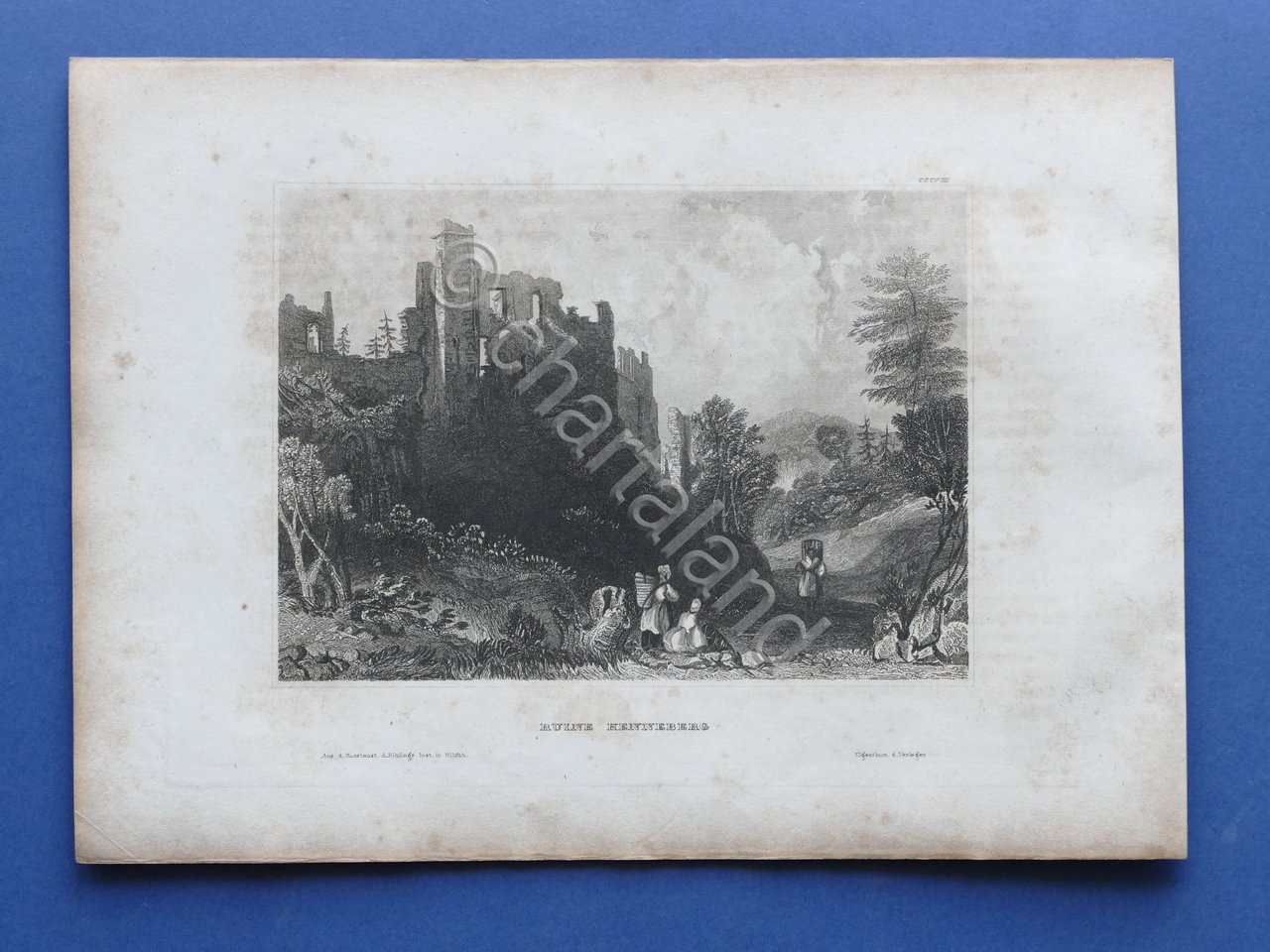 Stampa d'epoca metà '800 - Ruine Henneberg - Turingia - … | Immagine principale