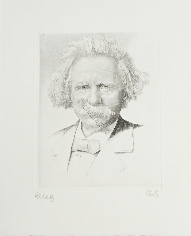 Stampa da incisione - Compositore Edvard Hagerup Grieg - Sec. …
