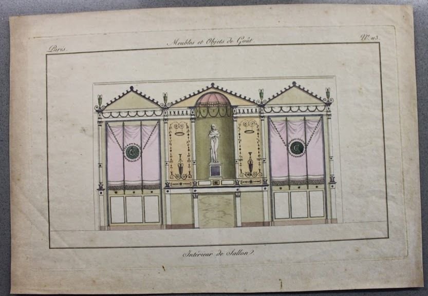 Stampa incisione - architettura decorazione parietale Villa Parigi databile '800