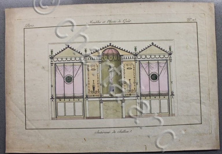 Stampa incisione - architettura decorazione parietale Villa Parigi databile '800
