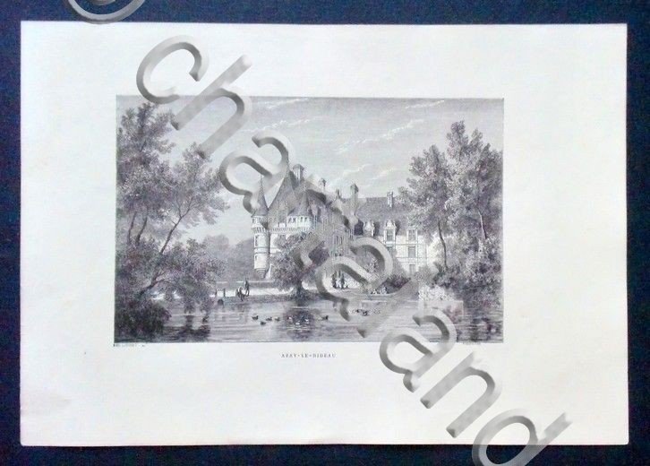 Stampa Incisione - Francia - Azay-Le-Rideau