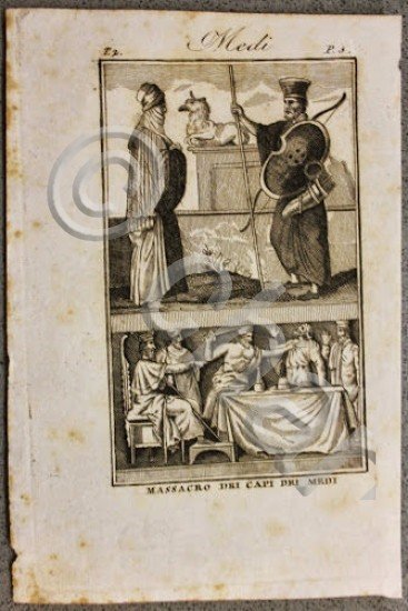 Stampa Incisione 1813 - Storia romana - Massacro dei Capi dei Medi