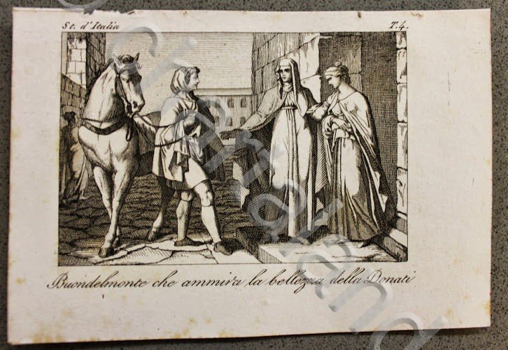 Stampa Incisione '800 - Storia d'Italia - Buondelmonte ammira la … | Immagine principale
