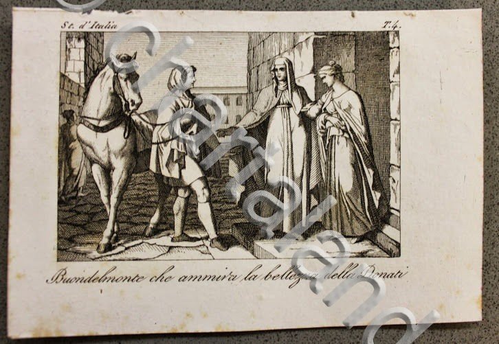 Stampa Incisione '800 - Storia d'Italia - Buondelmonte ammira la … | Immagine Gallery 2