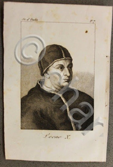 Stampa Incisione '800 - Storia d'Italia - Papa Leone X