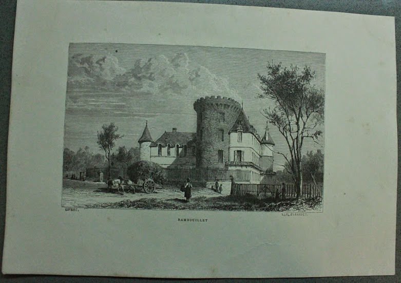 Stampa Incisione '800 Francia Castello di Rambouillet - K. Girardet …