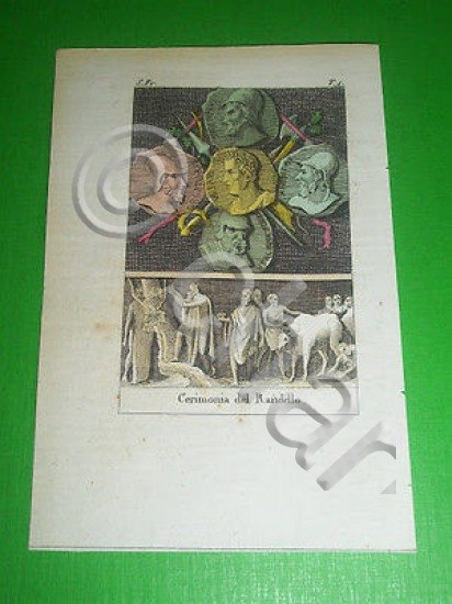 Stampa Incisione acquerellata - Cerimonia del Randello - 1800 ca
