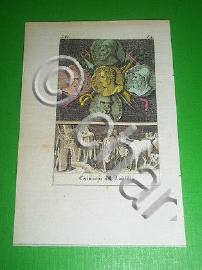 Stampa Incisione acquerellata - Cerimonia del Randello - 1800 ca