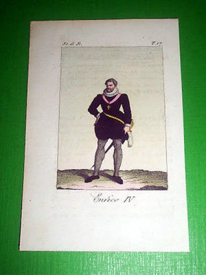 Stampa Incisione acquerellata - Enrico IV - 1800 ca