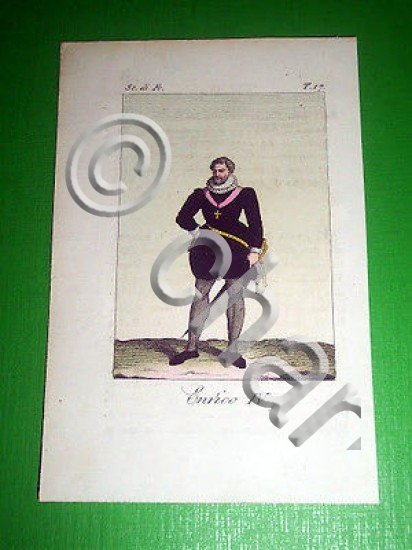 Stampa Incisione acquerellata - Enrico IV - 1800 ca