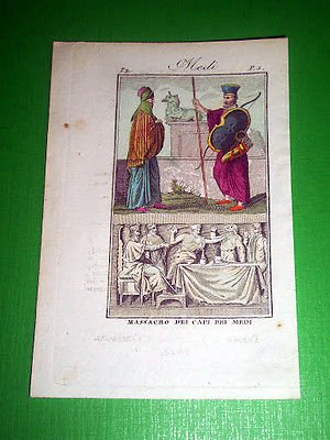 Stampa Incisione acquerellata - Medi ; Massacro dei capi dei … | Immagine principale
