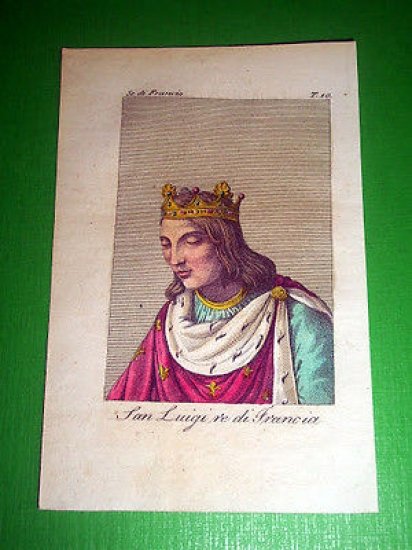 Stampa Incisione acquerellata - San Luigi re di Francia - 1800 ca