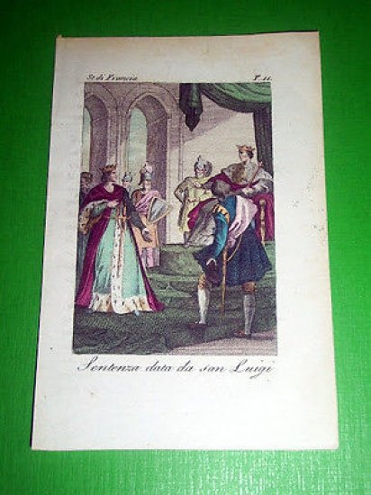 Stampa Incisione acquerellata - Sentenza data da San Luigi - 1800 ca