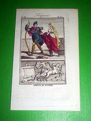 Stampa Incisione acquerellata - Troiani ; Morte di Ettore - … | Immagine principale