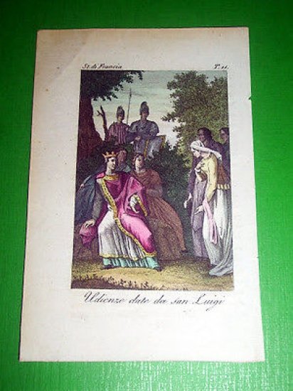 Stampa Incisione acquerellata - Udienze date da San Luigi - 1800 ca