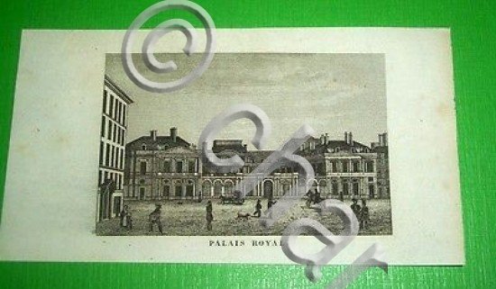 Stampa Incisione Architettura Francia - Palais Royal - 1800 ca