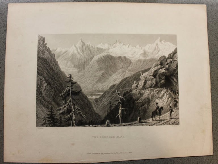 Stampa incisione bulino - Bartlett e Benjamin - Le Alpi Bernesi - 1834