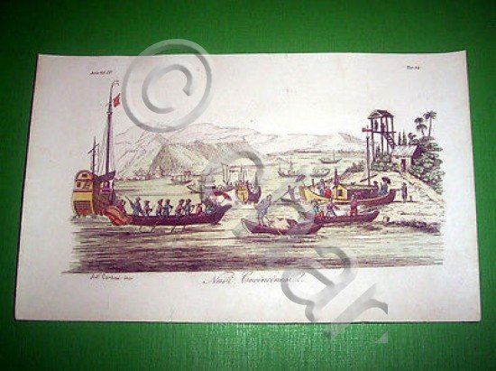 Stampa Incisione Costumi Asia - Navi Cocincinesi ( incisore Carboni …