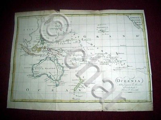 Stampa Incisione d' epoca - Piantina geografica OCEANIA - 1826