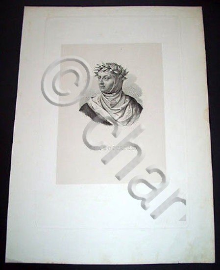 Stampa Incisione d' epoca - Ritratto di Giovanni Boccaccio - …